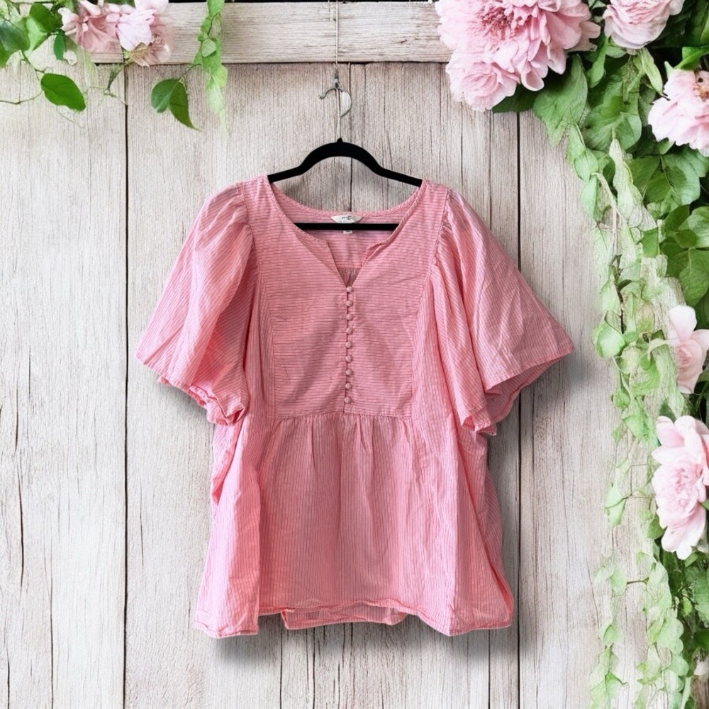 Terra & Sky Pink & White Pinstriped Top